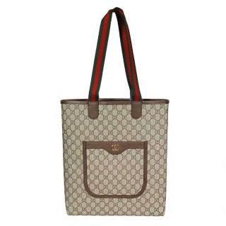 【GUCCI 古馳】744544 經典Ophidia系列GG Supreme帆布直立式肩背托特包(棕色)