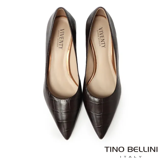【TINO BELLINI 貝里尼】巴西進口石紋尖頭低跟鞋FWCV036B-6(可可)