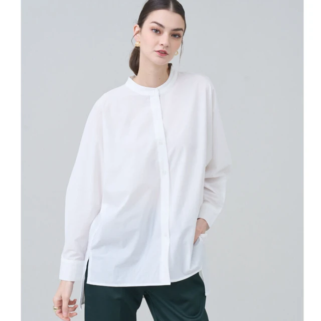 SOMETHING 女裝 泡泡袖圓領長袖襯衫(白色)優惠推薦