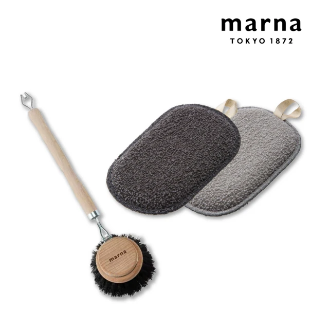 MARNA 日本進口馬毛刷+碗盤專用海綿菜瓜布-3件組(原廠總代理)