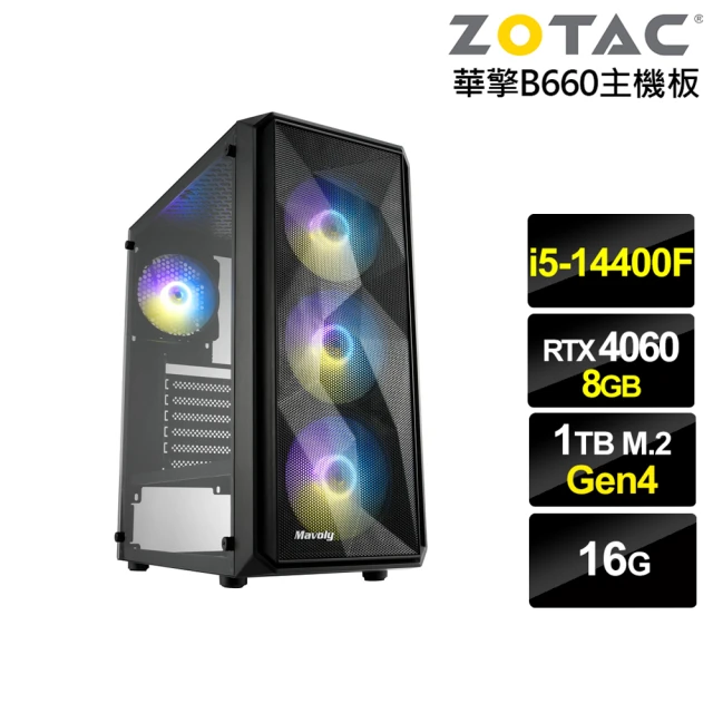 NVIDIANVIDIA i5十核GeForce RTX 4060{凱撒祭司}電競電腦(i5-14400F/華擎B660/16G/1TB)