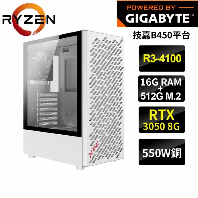 技嘉平台 R3四核 GeForce RTX3050{艾達華爾}電競機(R3-4100/B450/16G/512G)