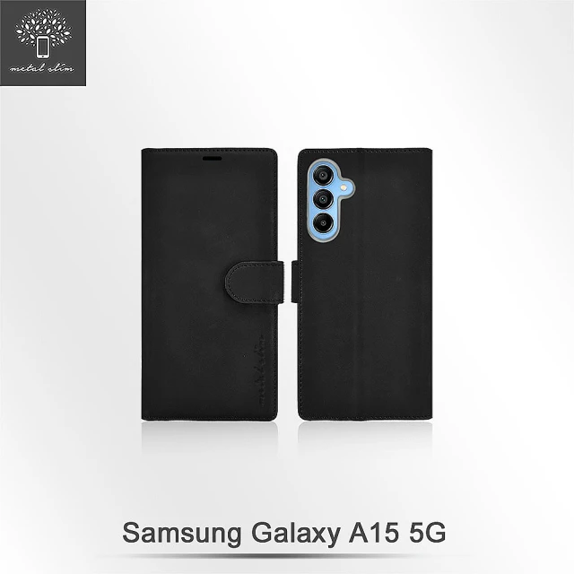 Metal-Slim Samsung Galaxy A15 5G 高仿小牛皮前扣磁吸內層卡夾皮套