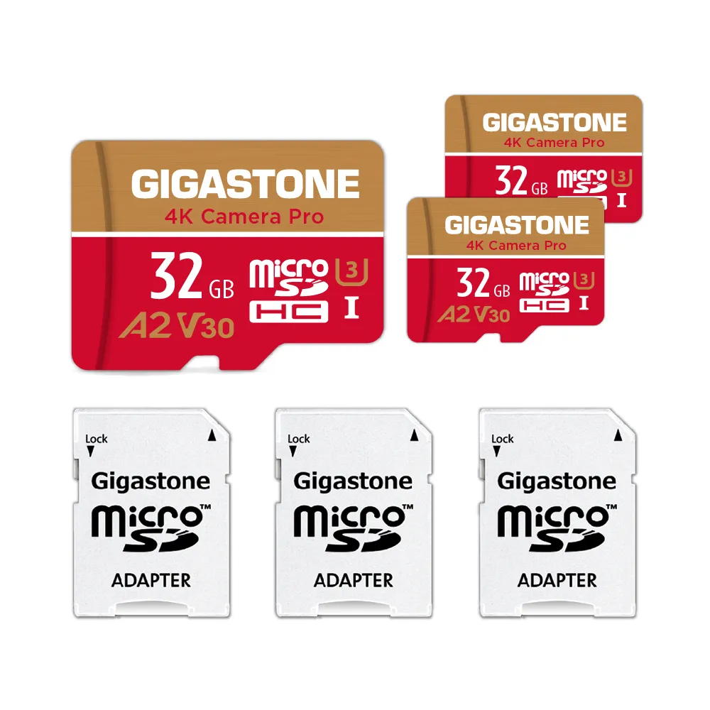 【GIGASTONE 立達】4K Camera Pro microSDHC UHS-Ⅰ U3 A2V30 32GB攝影高速記憶卡-3入組(支援GoPro)