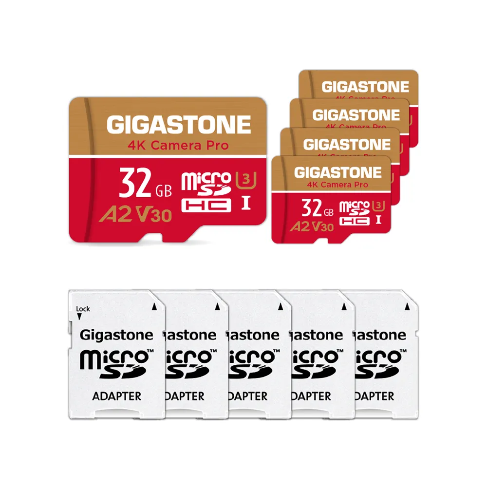 【GIGASTONE 立達】4K Camera Pro microSDHC UHS-Ⅰ U3 A2V30 32GB攝影高速記憶卡-5入組(支援GoPro)