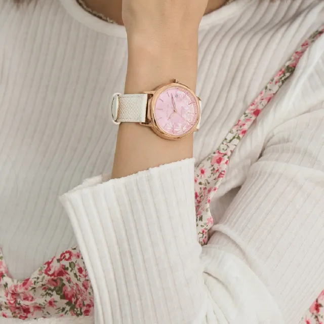 【Relax Time】wwiinngg聯名合作甜粉氣息珍珠貝女士時尚腕錶 粉面 38mm(RT-101-2)