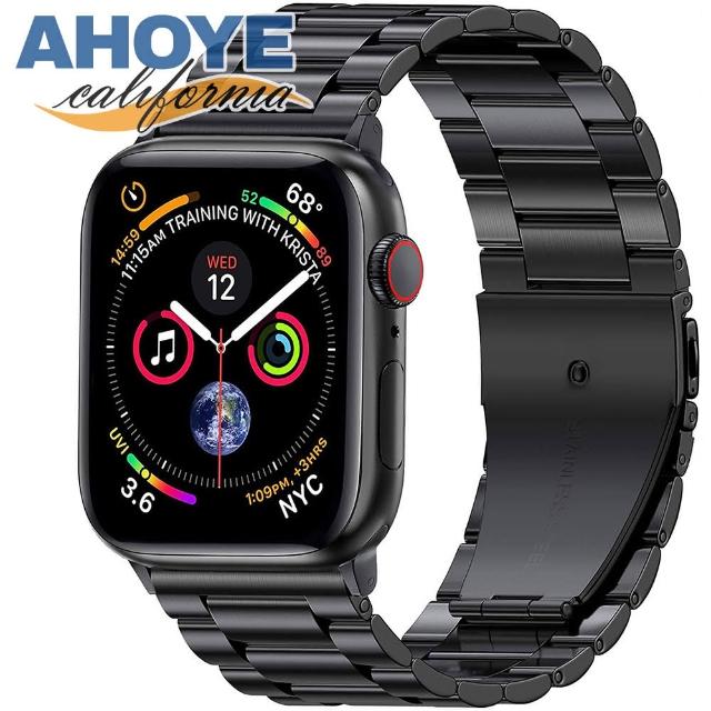 【AHOYE】42/44mm Apple Watch 不鏽鋼金屬錶帶 黑色