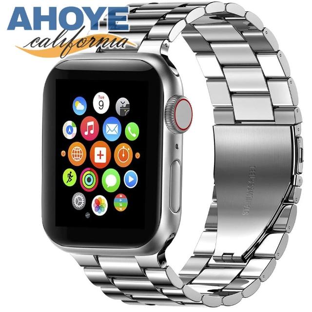 【AHOYE】42/44mm Apple Watch 不鏽鋼金屬錶帶 銀色