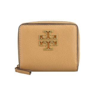 【TORY BURCH】TORY BURCH Britten精工鏤空LOGO小牛皮4卡拉鍊零錢短夾(提拉米蘇棕)