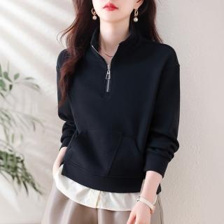 【LANNI 藍尼】★套頭立領翻領長袖上衣(拉鍊/假兩件/女裝)