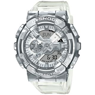 【CASIO 卡西歐】G-SHOCK 重工業風金屬半透明錶帶雙顯手錶 禮物 開學(GM-110SCM-1A)