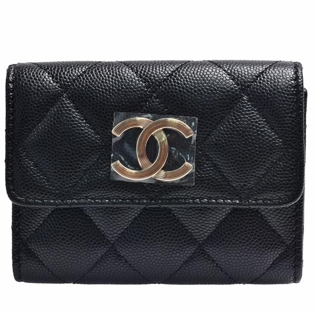 【CHANEL 香奈兒】經典刻紋雙C LOGO菱格粒紋牛皮萬用卡片夾(黑色AP3141C-BLK-GP)