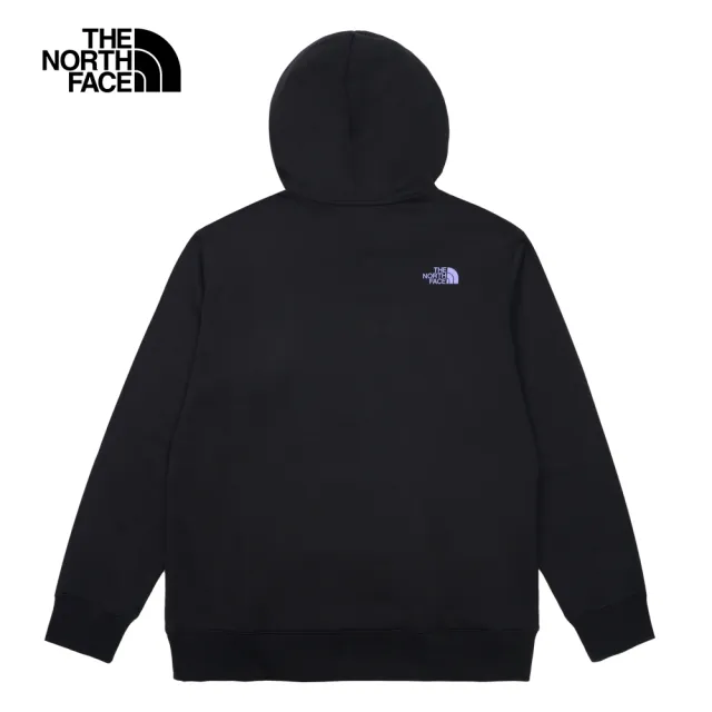 【The North Face】北面UE男款黑色純棉大尺寸閃電LOGO印花休閒長袖帽T｜8866JK3