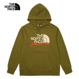 【The North Face 官方旗艦】北面男款綠色舒適保暖大尺寸LOGO印花休閒長袖帽T｜88FSPIB
