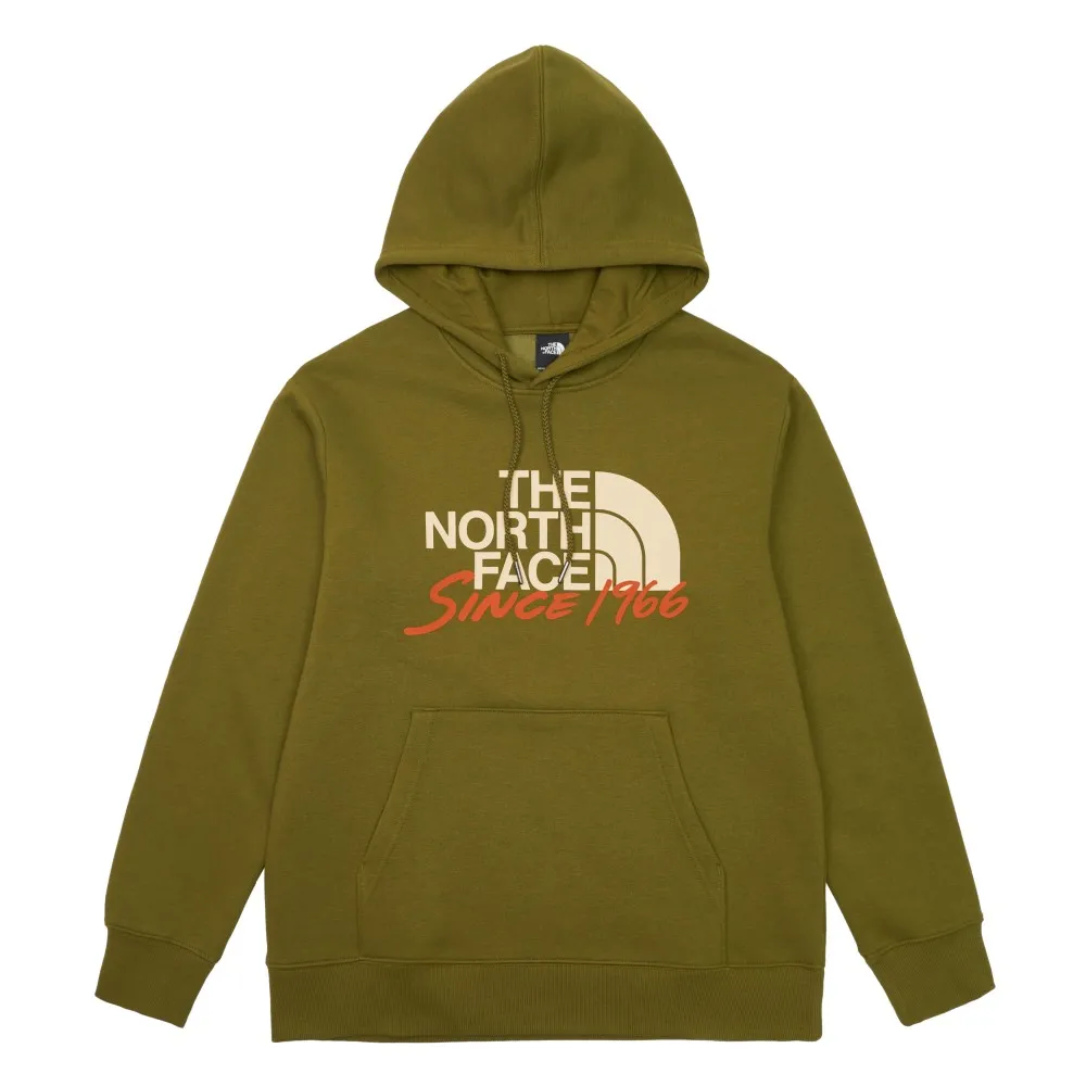 【The North Face 官方旗艦】北面男款綠色舒適保暖大尺寸LOGO印花休閒長袖帽T｜88FSPIB