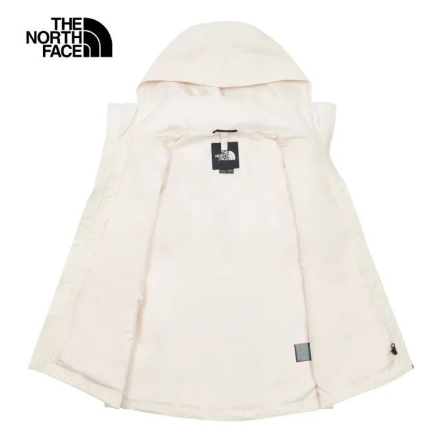 【The North Face 官方旗艦】北面女款米白色防水透氣可調節收納連帽衝鋒衣｜88FYQLI