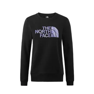 【The North Face 官方旗艦】北面女款黑色舒適透氣大尺寸LOGO印花休閒長袖大學T｜88FUJK3