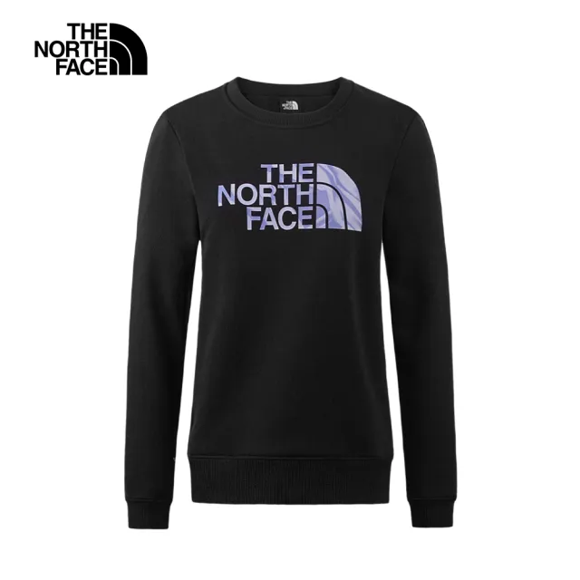 【The North Face 官方旗艦】北面女款黑色舒適透氣大尺寸LOGO印花休閒長袖大學T｜88FUJK3