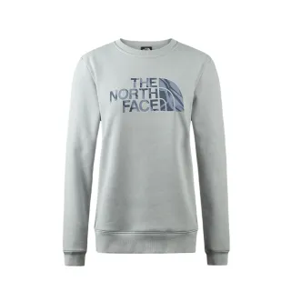 【The North Face 官方旗艦】北面女款灰色舒適透氣大尺寸LOGO印花休閒長袖大學T｜88FUA0M