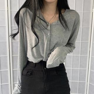 【Amirr 艾米爾】★薄款簡約半開衫鈕扣上衣(女上衣/長袖/針織)