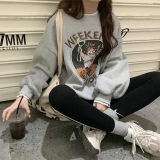 【Amirr 艾米爾】★卡通印花假兩件加絨衛衣(女上衣/長袖/大學T)