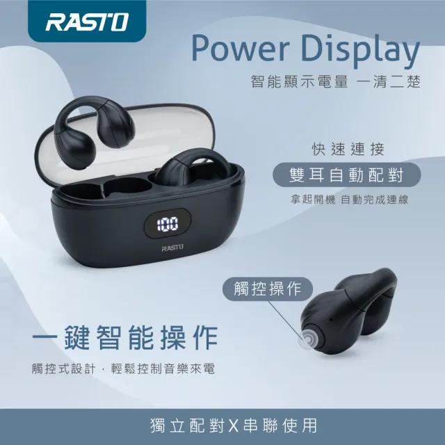 【RASTO】RS60 耳夾式氣傳導電量顯示真無線藍牙5.3耳機