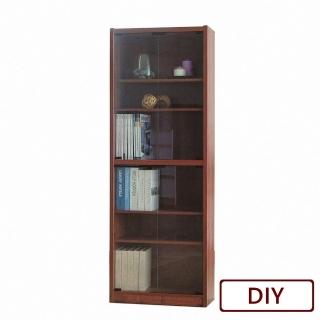 【AS雅司設計】貝琪雙層厚板胡桃色強化玻璃門書櫃DIY-60x30x180cm兩色可選