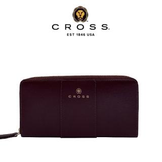 【CROSS】賈姬限定版 頂級小牛皮拉鍊長夾(酒紅色)