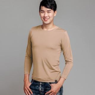 【NEONER】男圓領輕薄彈力氣暖絨發熱保暖內搭衣奶茶色(發熱衣、刷毛、保暖、衛生衣、LK、大彈力)