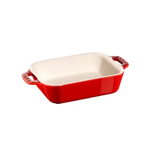 【法國Staub】長方型陶瓷烤盤14x11cm-櫻桃紅/0.4L(德國雙人牌集團官方直營)