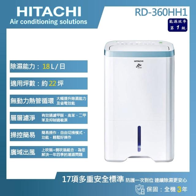 【HITACHI 日立】18公升一級能效負離子清淨除濕機(RD-360HH1)