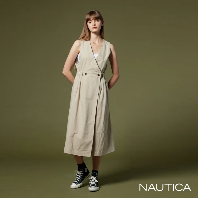 NAUTICA 女裝 交叉V領無袖洋裝(卡其)