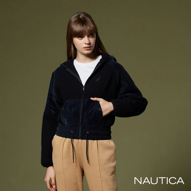 NAUTICA 女裝 短版修身連帽長袖外套(黑)