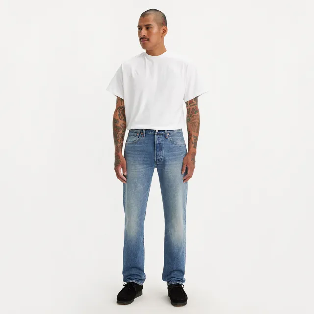 【LEVIS 官方旗艦】男款 經典501直筒牛仔褲 / 淺藍水洗刷白 人氣新品 00501-3498