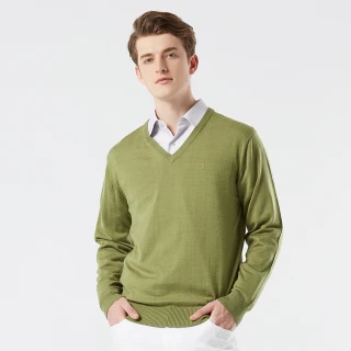 【ROBERTA 諾貝達】男裝 綠色純羊毛衣-柔軟親膚 防縮(巴素蘭羊毛)