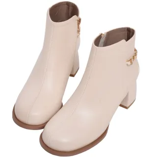 【Ann’S】克莉斯朵-穿皮鍊粗跟圓頭短靴5.5cm(米白)