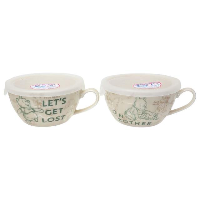 【SANGO 三鄉陶器】迪士尼 小熊維尼 微波用陶瓷湯杯二件組 附蓋 310ml 森林地圖(餐具雜貨)