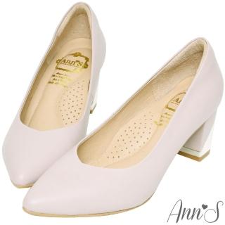 【Ann’S】上班族必備-小羊皮顯瘦V口電鍍尖頭粗跟包鞋6cm(紫)