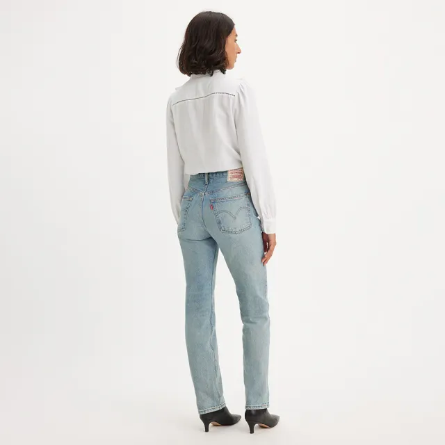 【LEVIS】女款 501高腰合身排釦直筒牛仔長褲 / 有機面料 / 淺藍水洗 熱賣單品 A8423-0000
