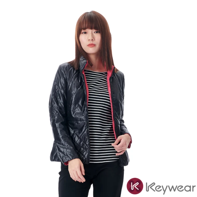 KeyWear 奇威名品 不規則切割收腰設計鋪棉外套(黑色)
