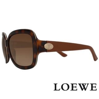 【LOEWE 羅威】質感金屬皮革鏡腳太陽眼鏡(琥珀/咖啡 SLW774-09AJ)