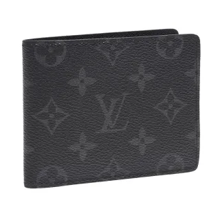 【Louis Vuitton 路易威登】M61695 經典Monogram MULTIPLE Eclipse帆布交叉式卡夾短夾(灰黑)