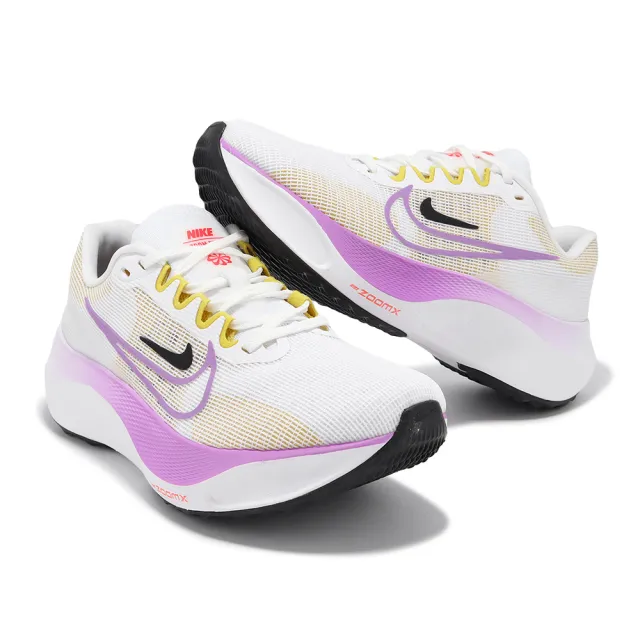 【NIKE 耐吉】慢跑鞋 Wmns Zoom Fly 5 女鞋 白 粉 輕量 ZoomX 回彈 路跑 運動鞋(DM8974-100)