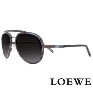 【LOEWE 羅威】西班牙皇室 大理石紋皮革款太陽眼鏡(黑/藍 SLW431-0H41)