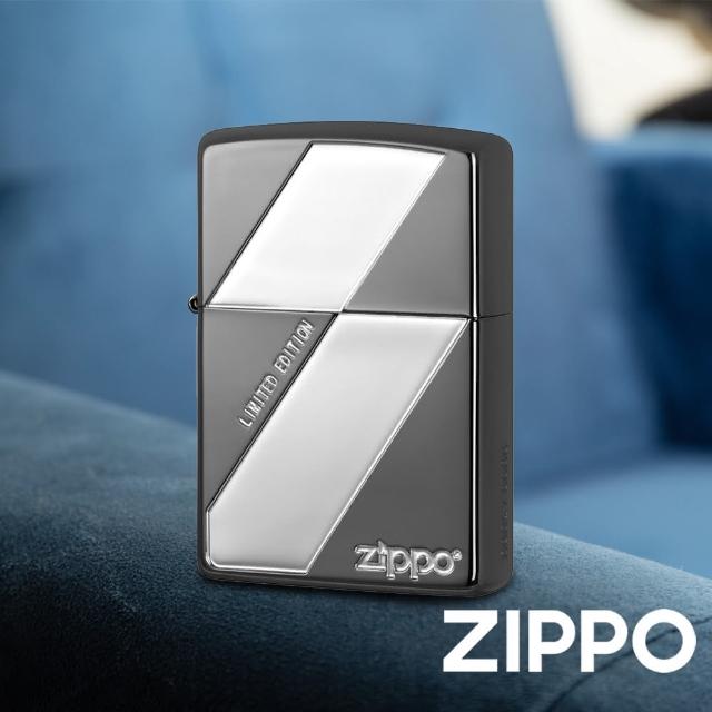 【Zippo官方直營】簡約斜格-黑銀-防風打火機(美國防風打火機)