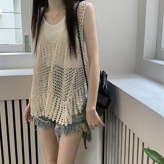 【D.studio】韓版夏季復古鏤空疊穿波西米亞風背心(上衣 小可愛 女裝 衣服 休閒上衣 V302)