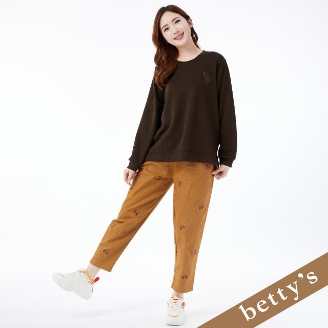 【betty’s 貝蒂思】腰鬆緊小繡花休閒長褲(咖啡色)