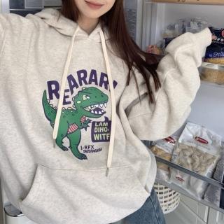 【ONEY 歐妮】★加絨加厚恐龍印花連帽衛衣(女上衣/長袖/帽T)