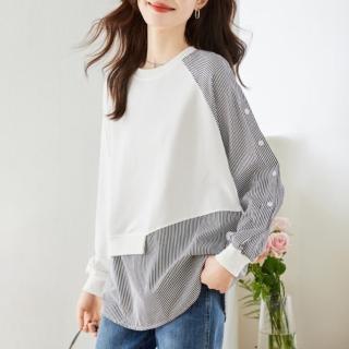 【LANNI 藍尼】★長版假兩件拼接上衣(長袖/女裝)