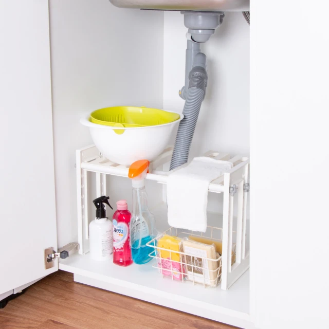 Belca 日本廚衛槽下L型單層水槽收納架(可避開水管/廚房收納架)